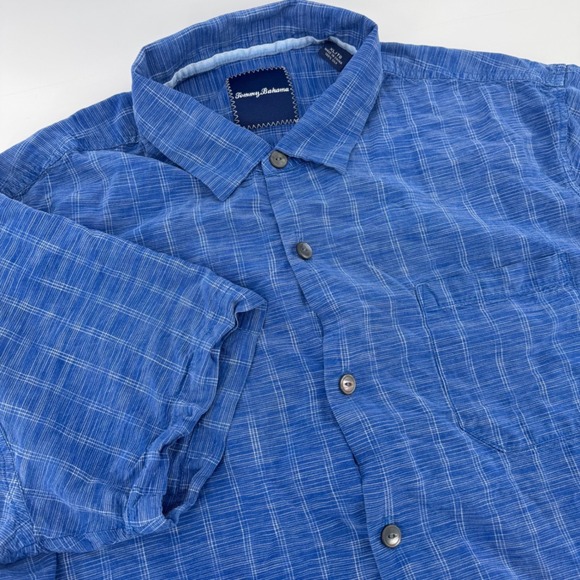 Tommy Bahama Other - Tommy Bahama Mens XL Blue Silk Windowpane Check Short Sleeve Button Up Shirt